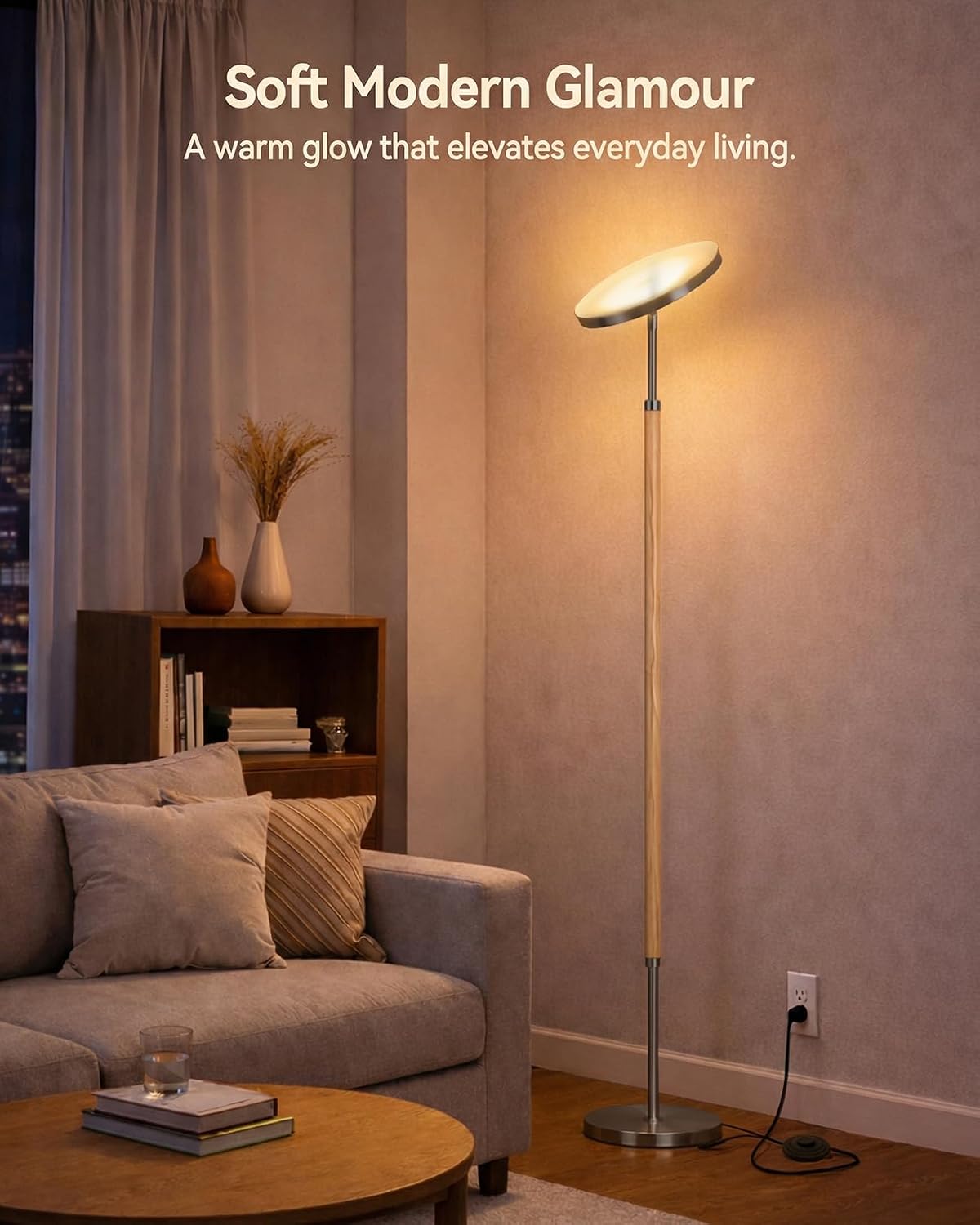 JOOFO Wood Torchiere Floor Lamp, Super Bright Stepless Dimmable LED Uplight Standing Lamp with Remote Adjustable Color Temperature…