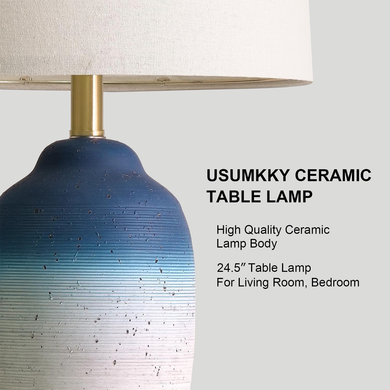 USumkky 24.5" Vintage Ceramic Table Lamp with 5FT Cord - Single Farmhouse Rustic Bedside Lamp with Natural Textured Finish, Nightstand…