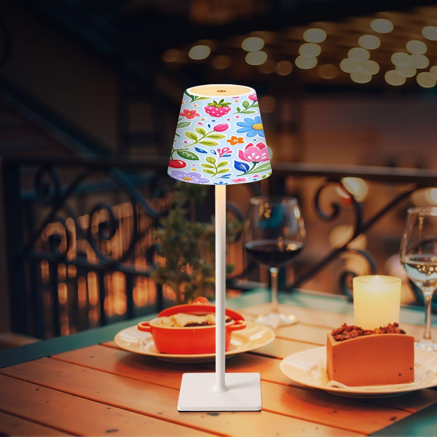 Cordless Mahjong Lamp Floral Fruit Pink Flowers Cherries Strawberries Blueberries Small LED Lamp 3 Color Dimmable Rechargeable Lamps for…