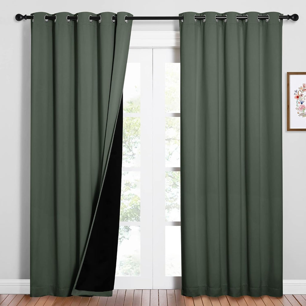 Nicetown 100% Blackout Window Curtain Panels, Cold and Full Light Blocking Drapes with Black Liner for Nursery, 84 inches Drop Thermal Insu…