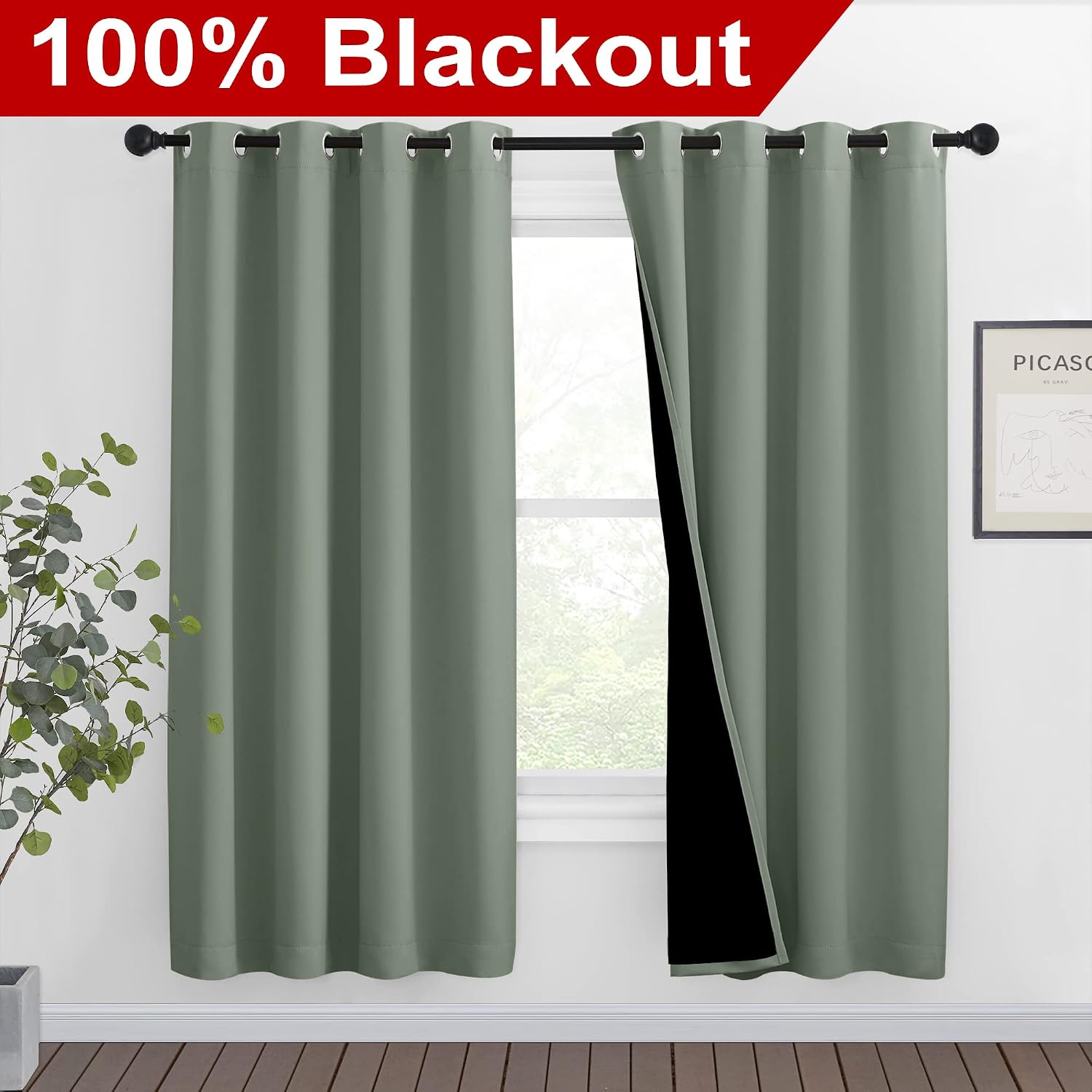 Nicetown 100% Blackout Window Curtain Panels, Full Light Blocking Drapes with Black Liner for Nursery, 72-inch Drop Thermal Insulated Drape…