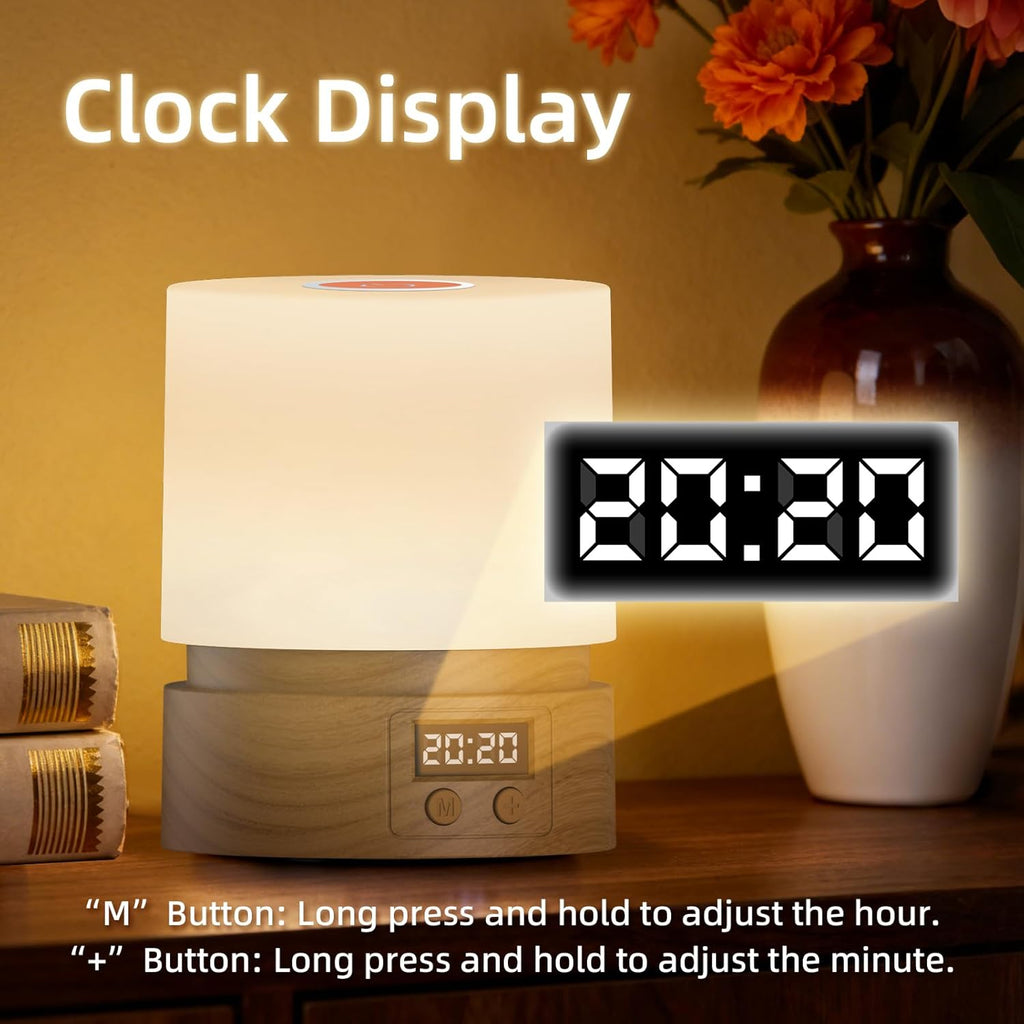 Nursery Night Light with Clock for Kids, Touch Lamp Bedside Desk Lamp, Portable Breastfeeding Night Lamp for Baby, 3 Color Stepless…