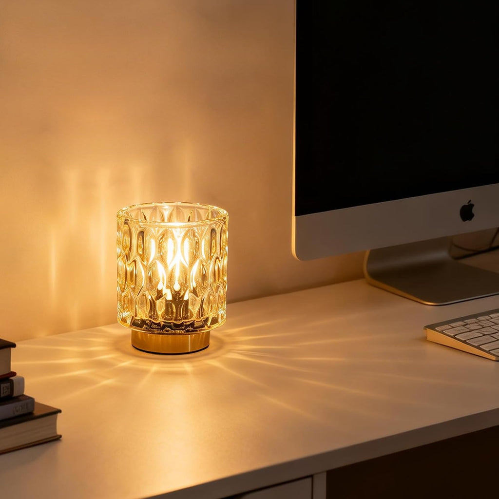 LUSHARBOR Battery Operated Small Lamp, Decorative Table Lamp with Timer, Mini Glass Battery Lamp for Corner Entryway, Cordless Lamp for…
