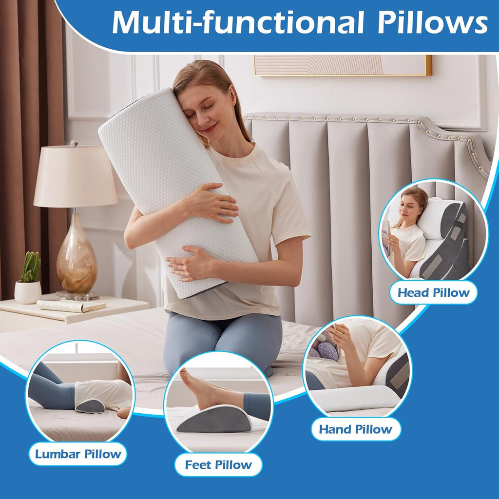 Ahpmeoa 6PCS Wedge Pillow Set for After Surgery, Orthopedic Bed Wedge Pillow for Headboard, Memory Foam Back Pillow for Bed Sitting Up, Sit…