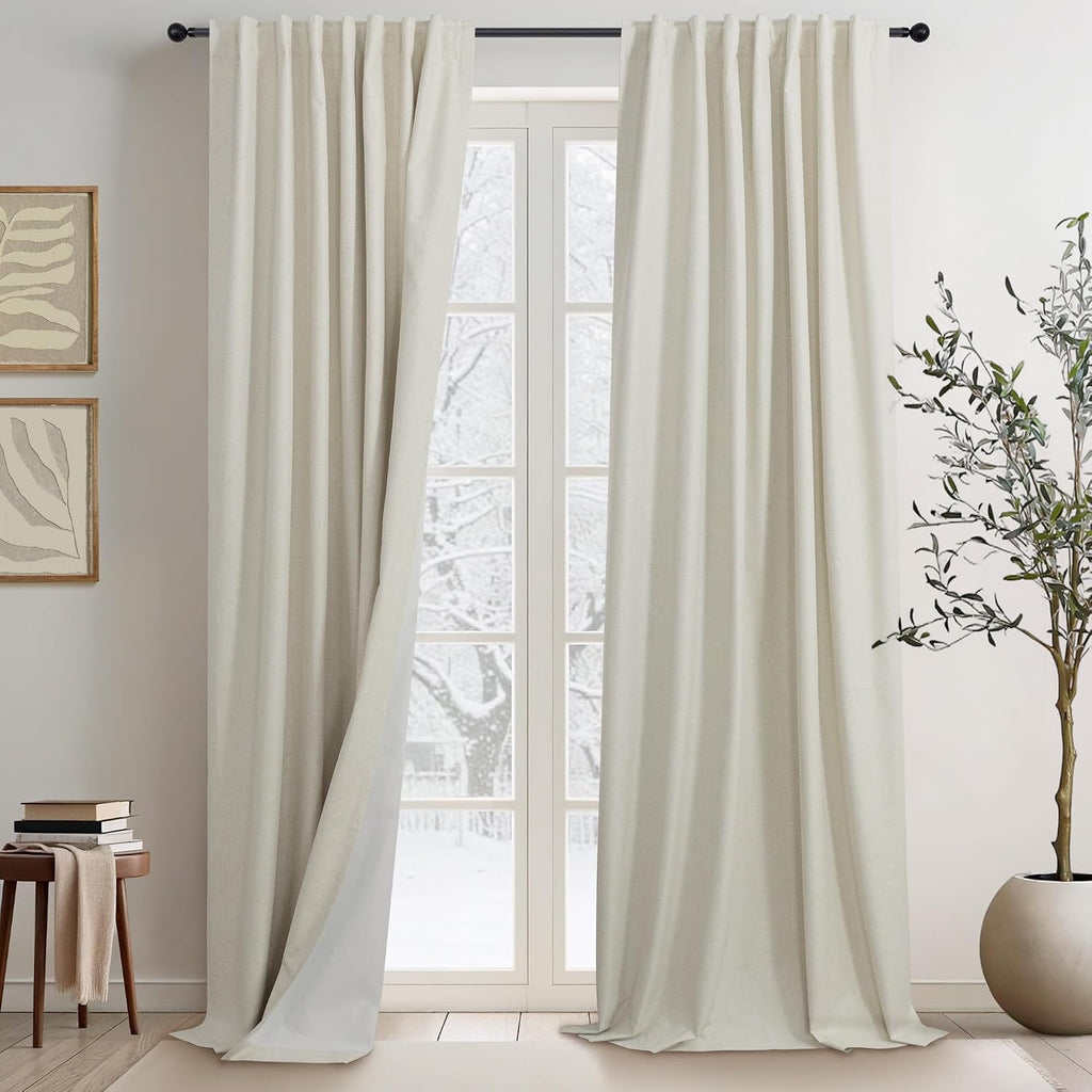 Dancurton 95 Inch Curtains 2 Panels Set UV/Heat Blocking for Summer Modern Farmhouse Beige Curtains for Living Room Darkening Curtain for S…