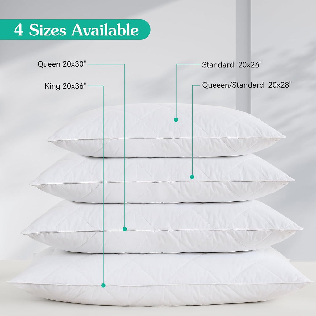 Three Geese White Goose Feather & Cotton Pillows Queen/Standard Size Set of 2 - Soft 600 Thread Count 100% Cotton, Medium Firm, Soft…