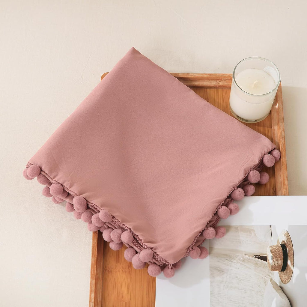 Moveover Bean Paste Pink Pom Poms Pillow Cases, Boho Pillowcases Set of 2, 100% Soft Washed Microfiber, Pink Pillow Shams King, 2 Pack (Kin…