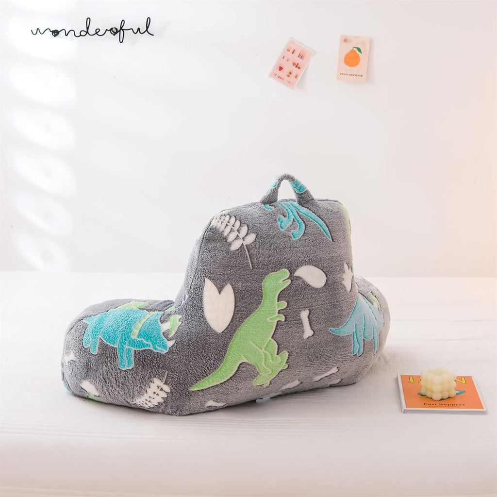 Aimuan Reading Pillow Glow in The Dark Bed Rest Wedge Kids Glow Backrest Pillow Dinosaur Print with Arms Back Support for Sitting Up in…