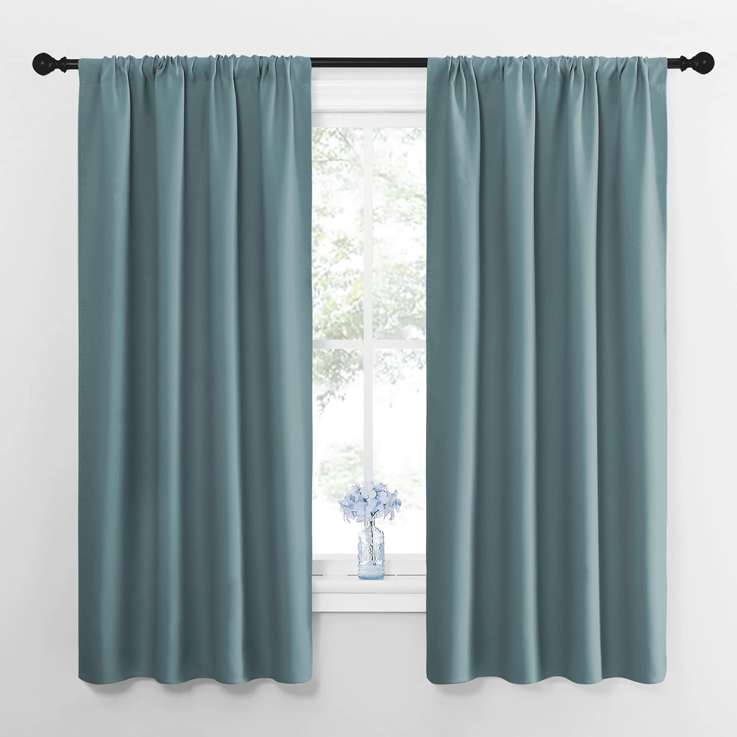 NICETOWN Greyish Blue Blackout Curtains Panels for Window, Thermal Insulated Rod Pocket Blackout Drapes/Draperies for Living Room (2…