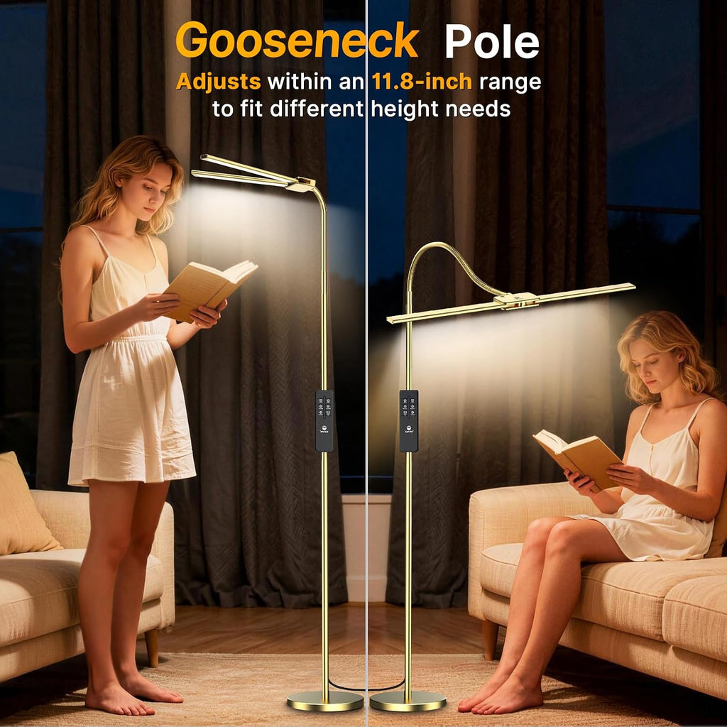 Syrinx LED Floor Lamp, 18W 2000LM Bright Reading Floor Lamp for Office, Gesture & Remote Control, Dual Head Gooseneck Standing Lamp…
