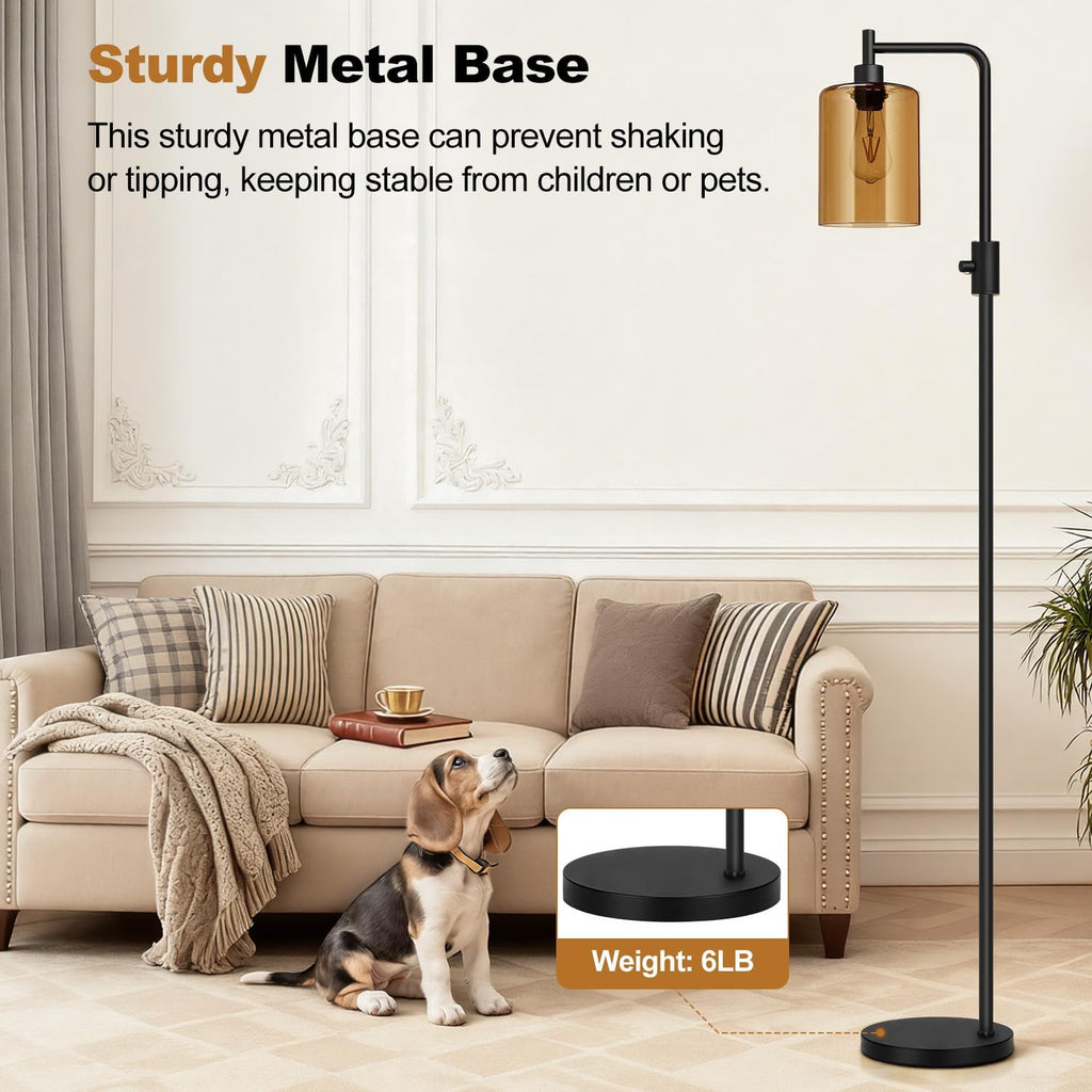 Upgraded】Dimmable Floor Lamps for Living Room with Amber Glass Shade, Modern Industrial Floor Lamp with 900LM Bulb Included, Glass…