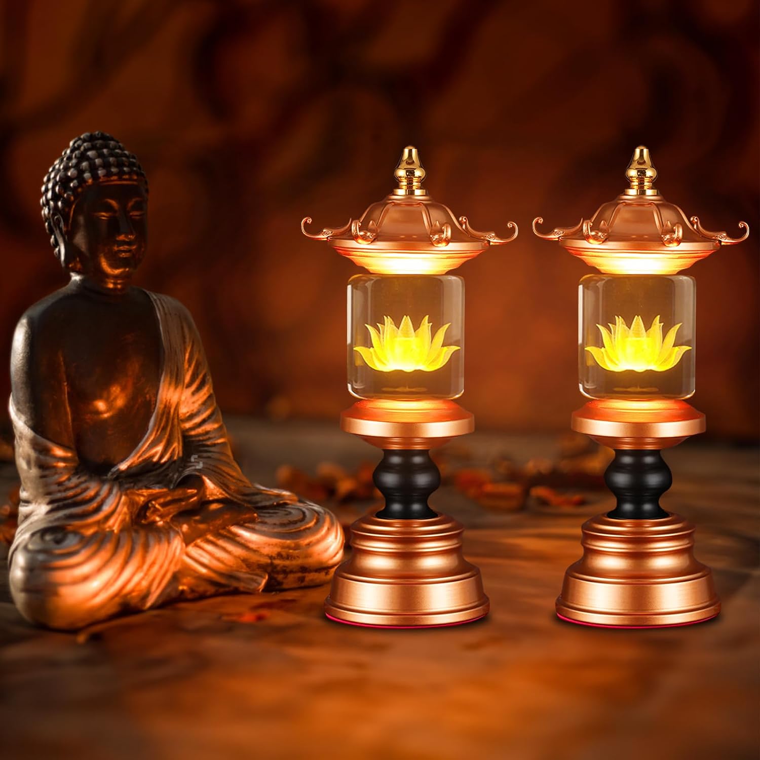 1 Pair 7 Color LED Lotus Lamp Lights - Lotus Lights with Adjustable Switch for Buddhist Occasions, Meditation Buddhist Supplies(11 Inch)