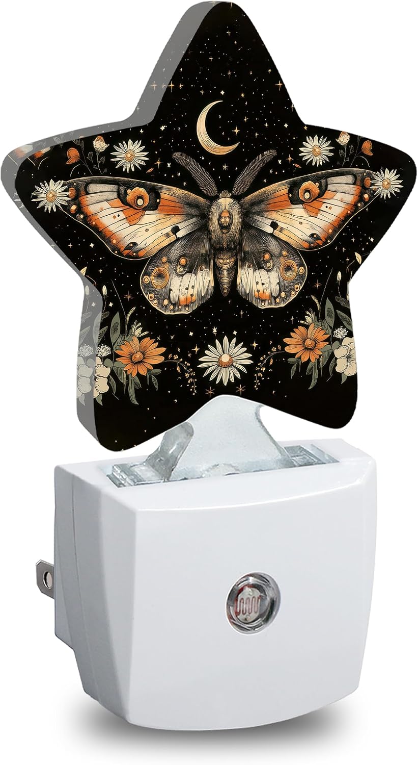 Boho Moth Flower Star Night Light Plug in, Soft Glow Night Light for Kids Bedroom Nursery, Gentle Warm Light for Sleep, Compact Lamp for…