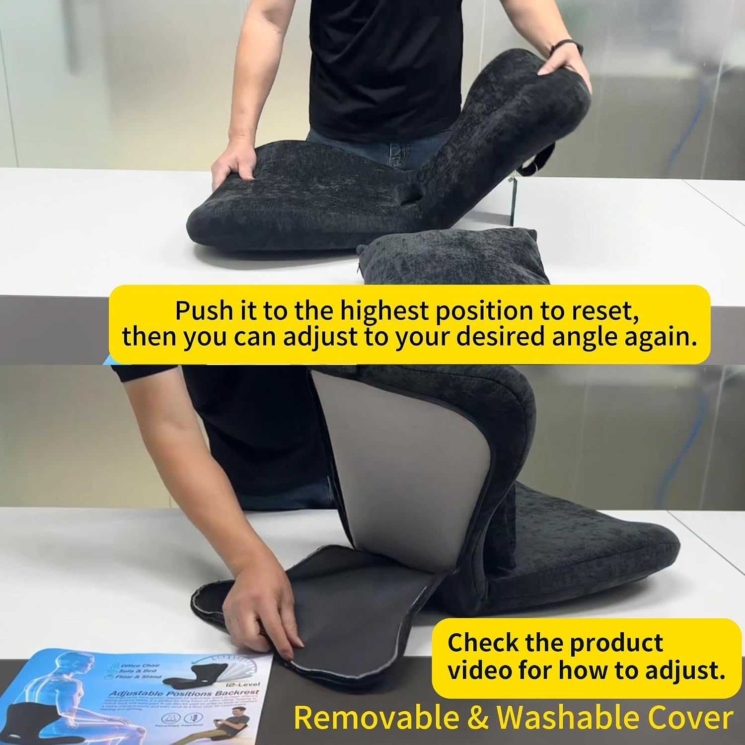 Yoobebest Adjustable Backrest Memory Foam Lumbar Support Pillow, Back Support Cushion for Office Chair, Home, Meditation on Floor, Lower Back…