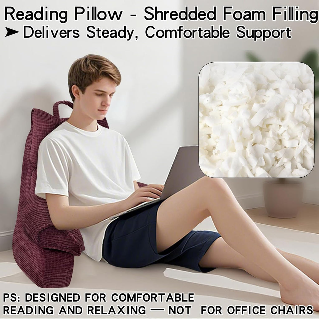 RRPAHWTV Reading Pillow for Bed with High Arm Rests, Back Support Pillow for Sitting Up in Bed with Shredded Memory Foam for Reading, TV…