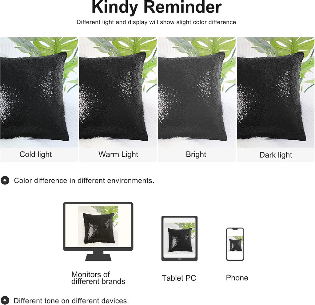 uxcell 2 Pcs Black Sequin Throw Pillow Covers, Shiny Sparkling Comfy Satin Sequin Cushion Covers, Decorative Pillowcases for…