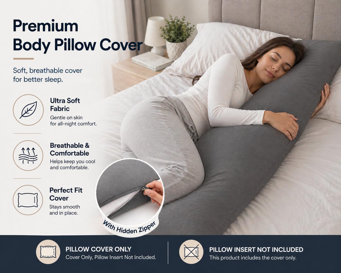 Evolive Body Pillow Covers Pack of 2, 21" x 54", Ultra Soft Brushed Microfiber, Breathable & Cozy Body Pillowcases with Zipper Closure (Cha…