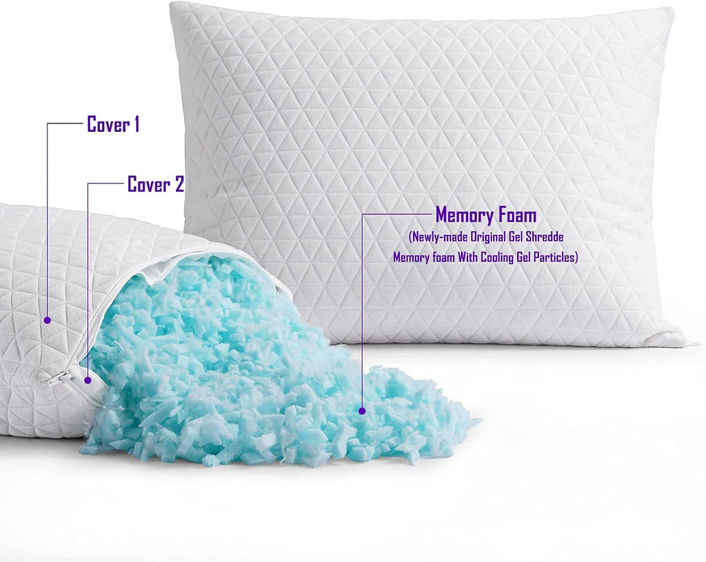 KEYOOHOME Shredded Memory Foam Pillows for Sleeping, Bed Pillows Standard Size Set of 2 Pack Cooling Adjustable, Good for Side and Back…