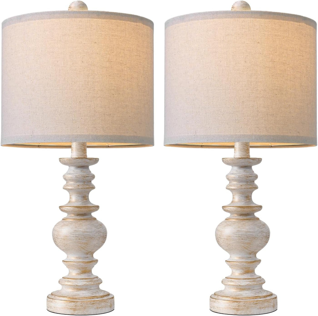 BOBOMOMO 20" Retro Table Lamps Set of 2 - Farmhouse Lamp for Living Room with Linen Shades, Rustic Bedside Nightstand Lamps, Resin Lamps…