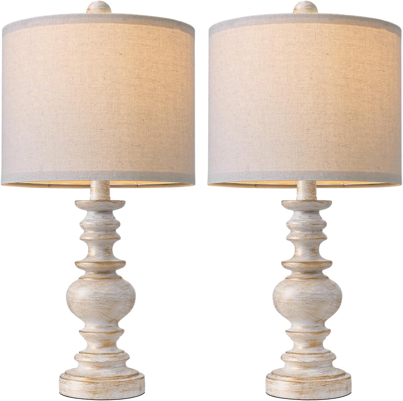 BOBOMOMO 20" Retro Table Lamps Set of 2 - Farmhouse Lamp for Living Room with Linen Shades, Rustic Bedside Nightstand Lamps, Resin Lamps…