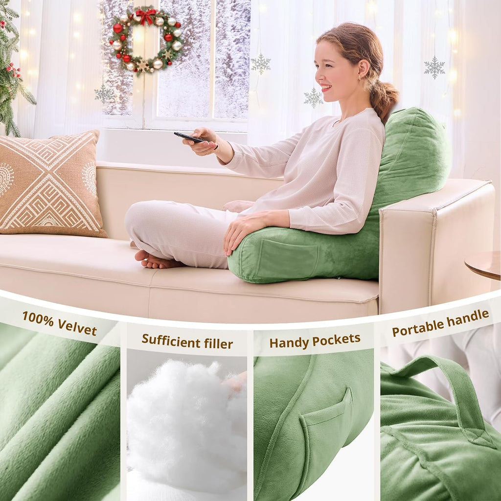 Sasttie Reading Pillow, Pillows for Reading or Relaxing – Ergonomic Support for Head, Neck, Back, and Lumbar, 21-Inch, Sage Green Green
