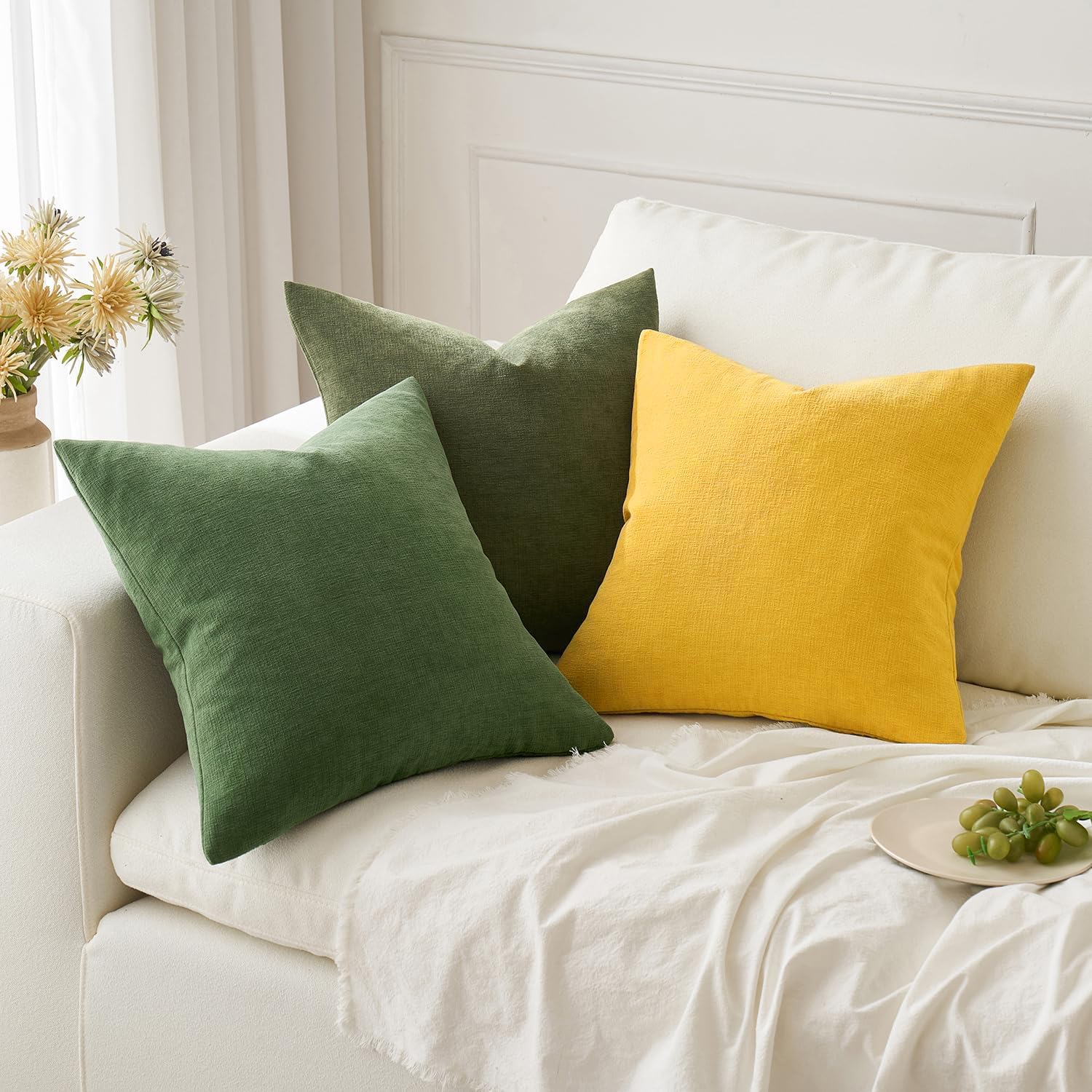 Miulee Yellow Couch Pillow Covers 18x18 Inch, Set of 2 Soft Chenille Summer Decorative Square Throw Pillow Covers Farmhouse for Sofa Living…