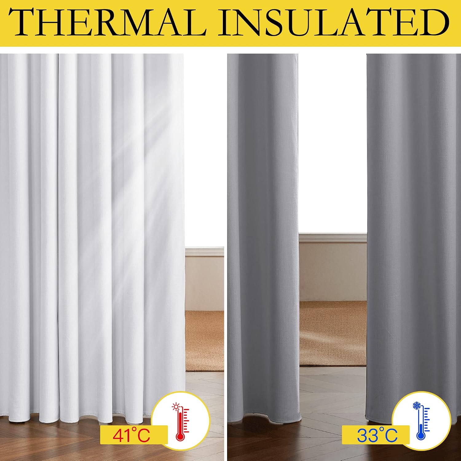 NICETOWN 100% Absolutely Blackout Linen Curtains with Thermal Insulated White Liner, White, 42 inches Wide, 72 inches Length Energy…