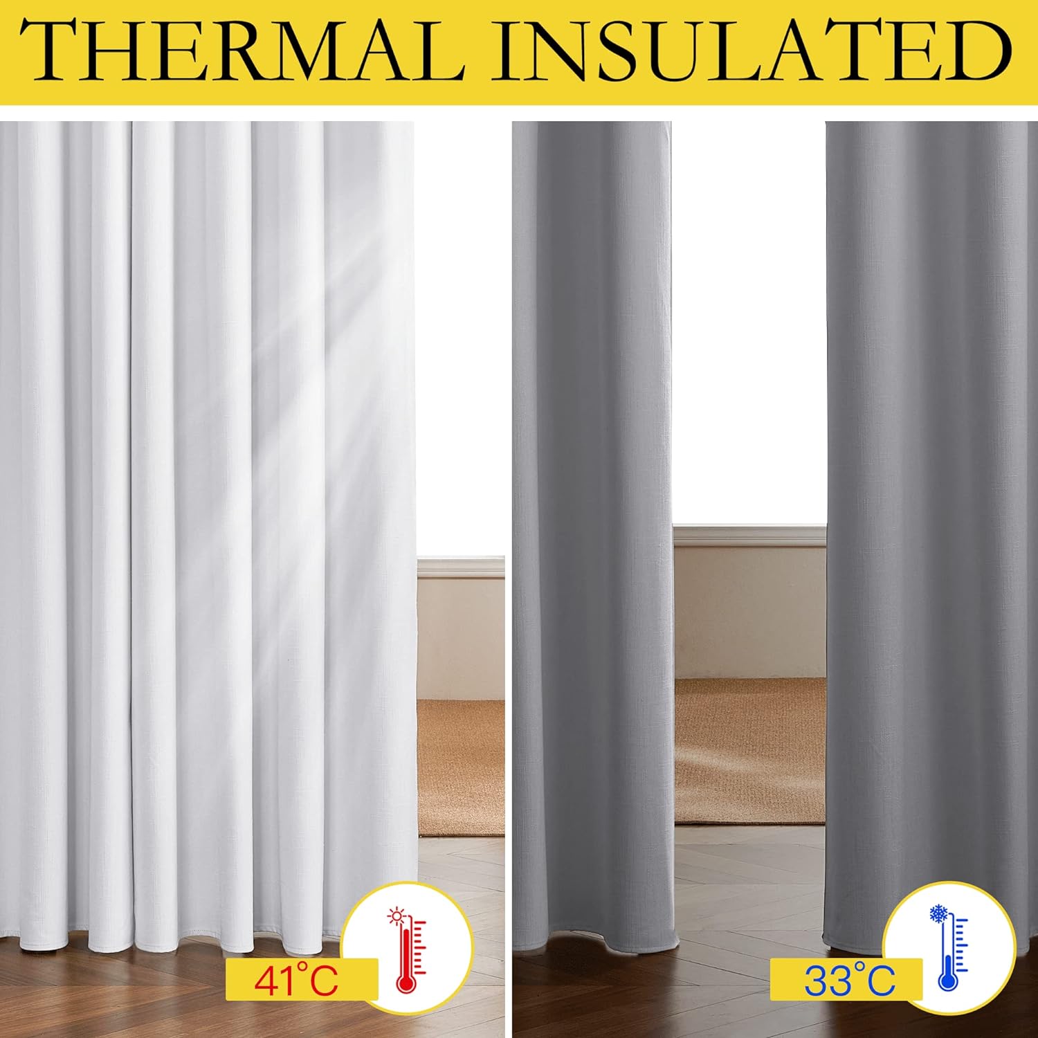 NICETOWN 100% Absolutely Blackout Linen Curtains with Thermal Insulated White Liner, White, 52 inches Wide, 102 inches Length Energy…