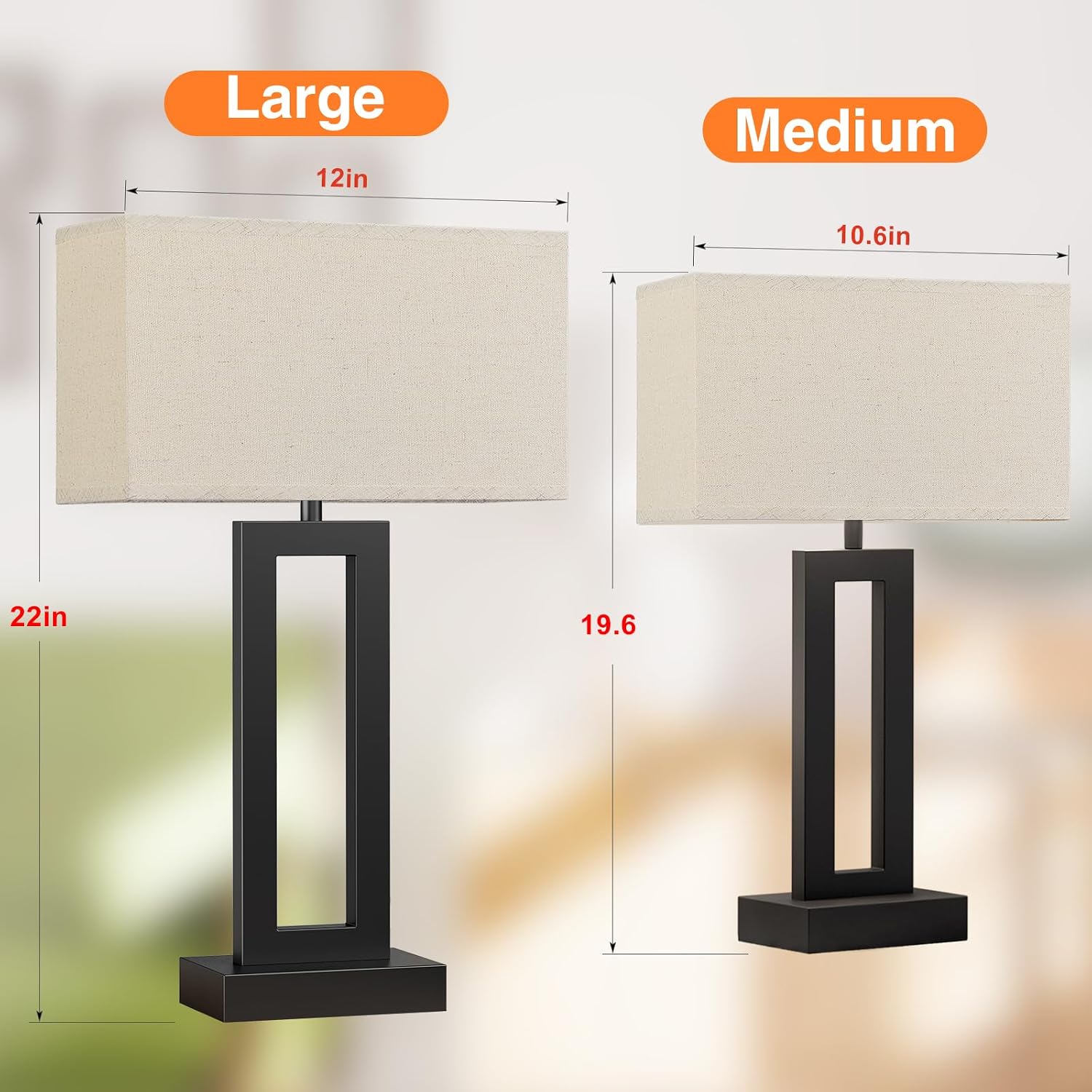 Seealle 22" Tall Living Room Lamps for Night Stands - Touch Bedside Lamp with USB C+A, 3 Way Dimmable Bedroom Lamps for End Tables Set of…