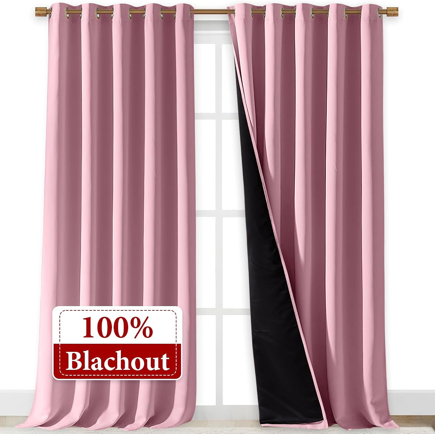 Nicetown 100% Blackout Blinds, Laundry Room Decor Window Treatment Curtains for Large Patio Sliding Door, Thermal Insulated Crystal Pink Cu…