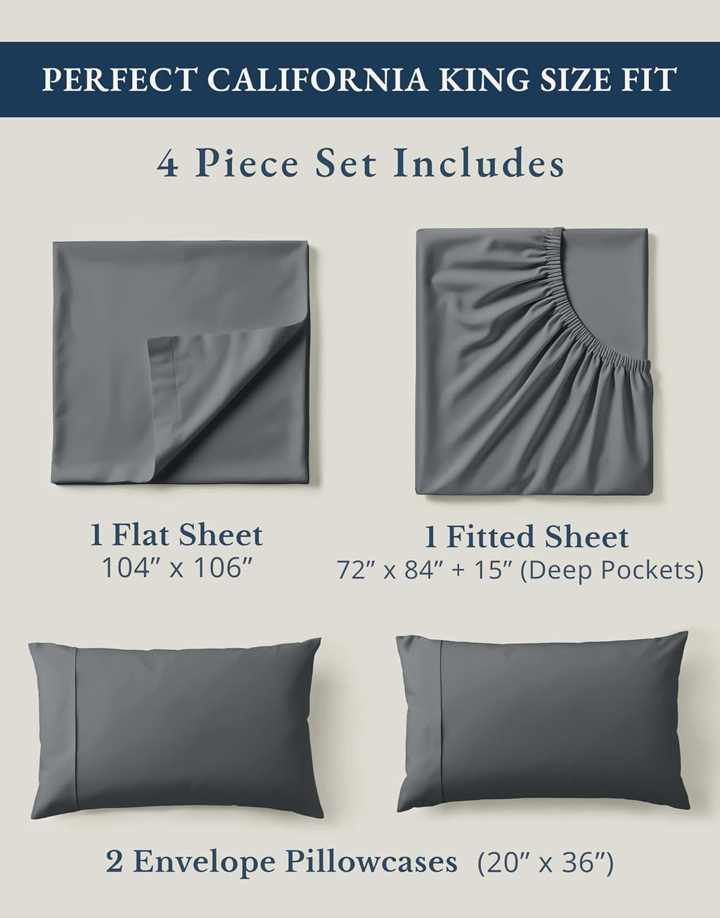 LaneLinen LANE LINEN 100% Organic Cotton California King Sheets Set, Fully Elasticized Reinforsed Seams in Fitted Pocket, Machine Washable…