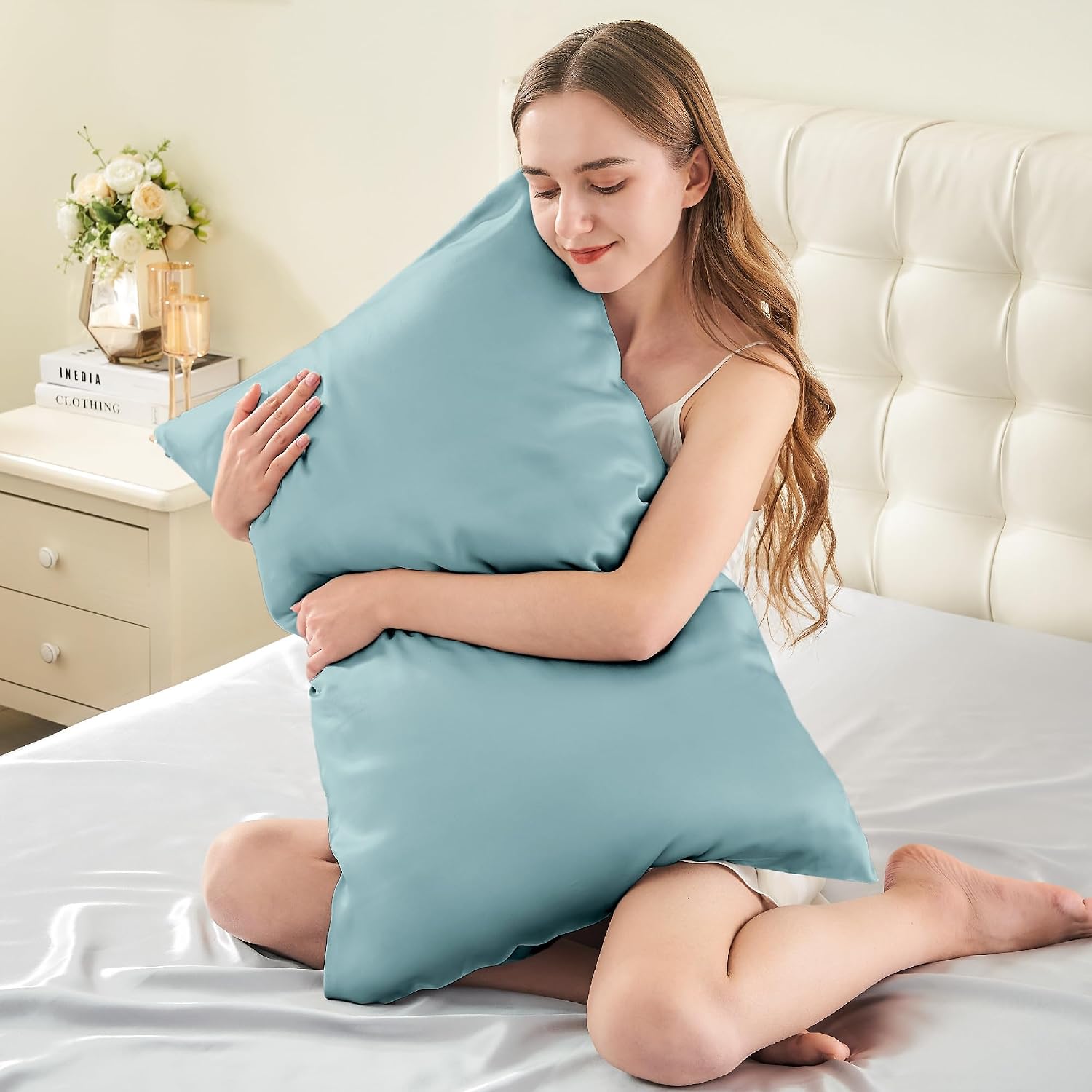Infiixso Silk Pillow Cases 2 Pack Standard Size, Ultra Smooth & Soft Mulberry Silk Pillow Case for Hair and Skin, Breathable Cooling Silk P…
