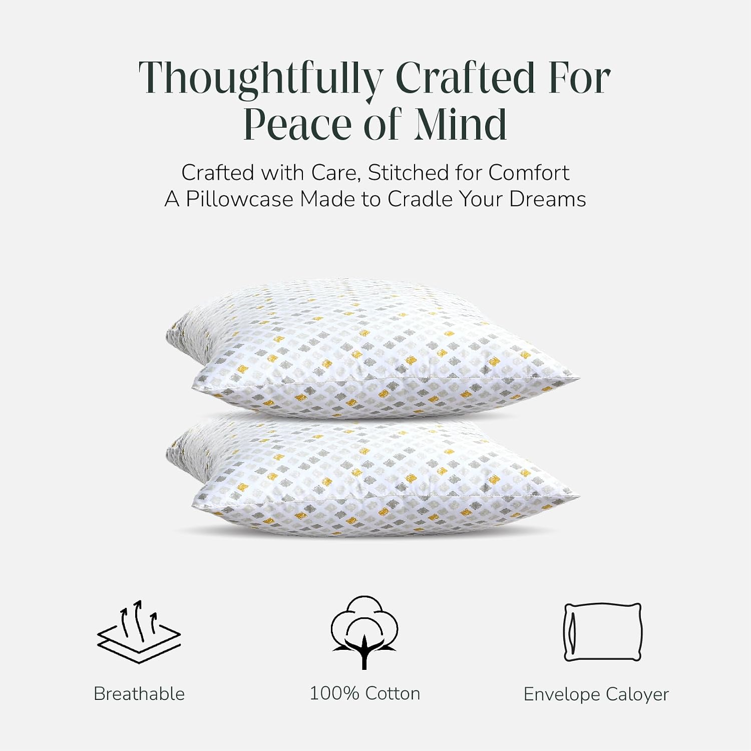 FEATHER & STITCH NEW YORK 100% Cotton 2 Piece King Pillow Cases, 300TC Ultra-Soft Pillowcases with Envelope Closure, Wrinkle- Fade- Stain…