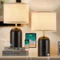GyroVu Touch Control Table Lamps Set of 2, Modern Bedside Lamp with 2 USB Ports, Dimmable Gold and Black Nightstand Lamp with Fabric…