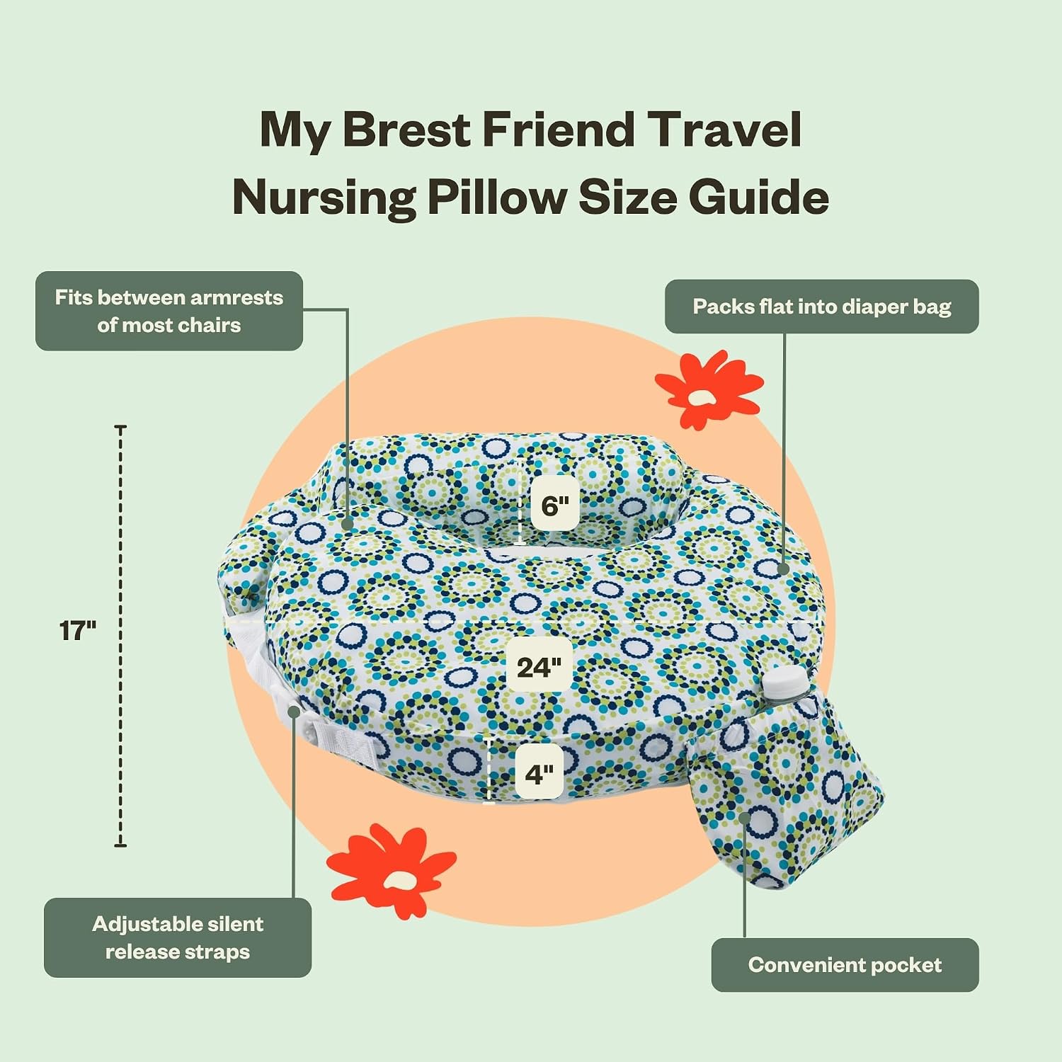 My Brest Friend Inflatable Travel Nursing Pillow For Breastfeeding, Bottlefeeding & Posture Support with Slipcover, Sparkles