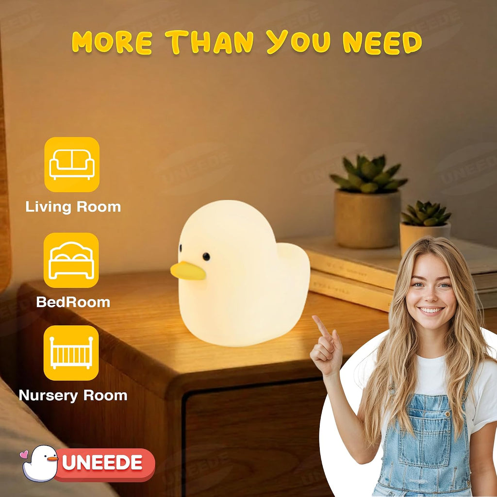UNEEDE LED Benson Night Light, Cute Duck Animal Silicone Nursery Night Light Rechargeable Table Lamp Bedside Lamp with Touch Sensor for…