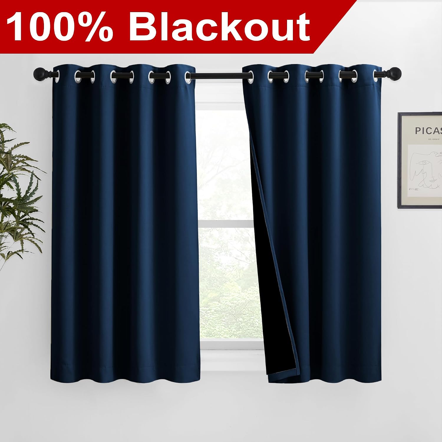 Nicetown 100% Blackout Blinds, Set of 2, 46 inches x 45 inches, Laundry Room Decor Window Treatment Curtains for Large Patio Sliding Door,…
