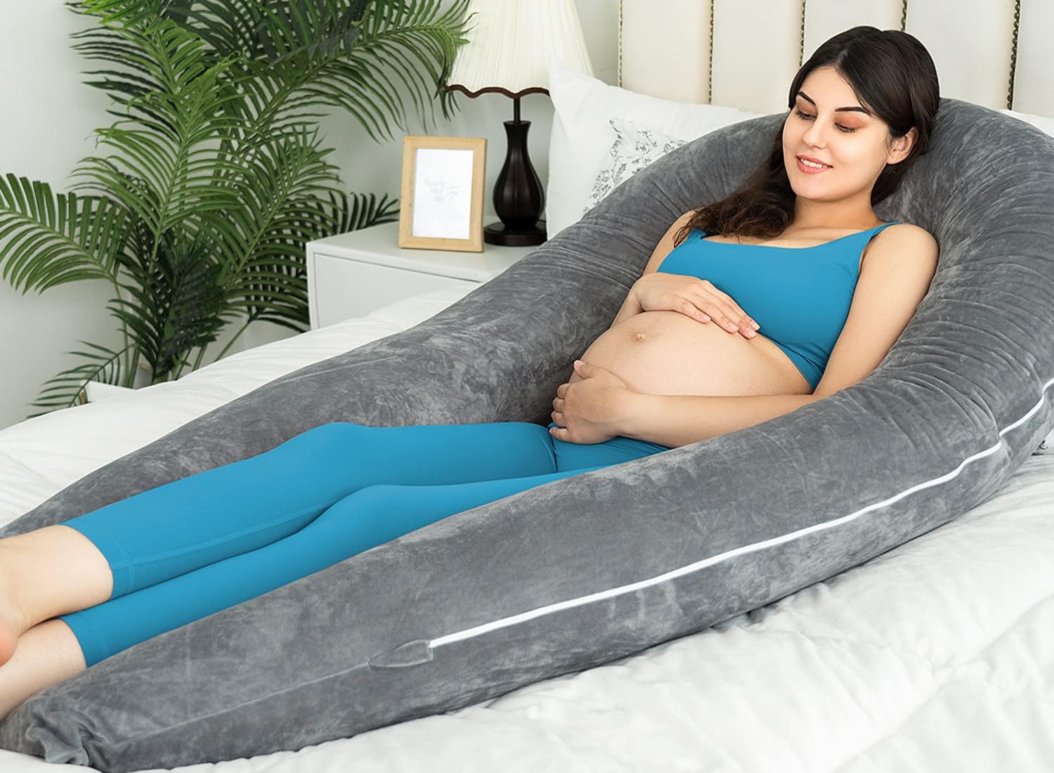 QUEEN ROSE Pregnancy Pillows for Sleeping, U Shaped Body Pillow for Pregnancy, 65 inch Maternity Pillow for Tall Pregnant Women with Gray…