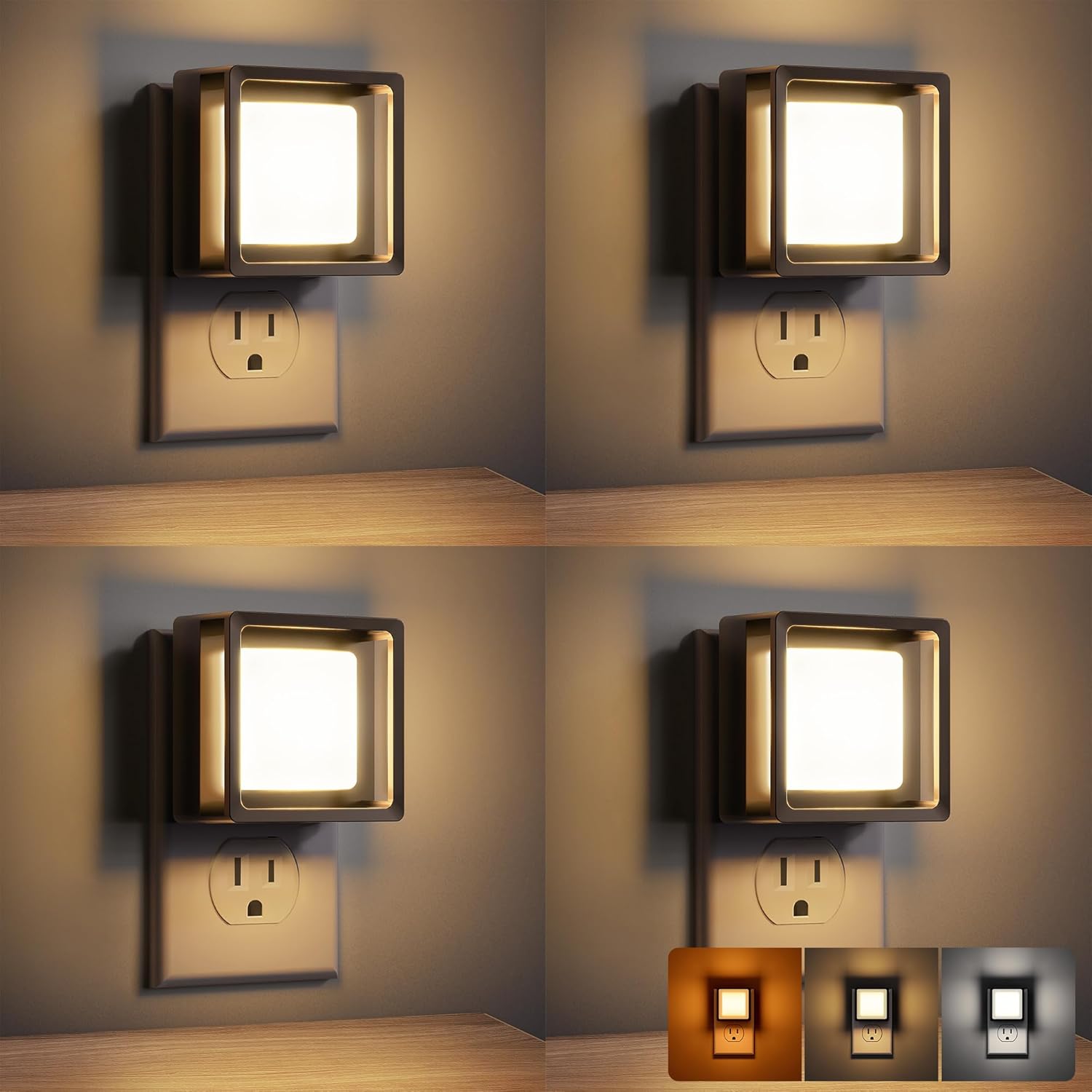 DORESshop LED Night Light, Night Lights Plug Into Wall [4 Pack] with Dusk-to-Dawn Sensor, Dimmable Nightlights, Adjustable Brightness for…