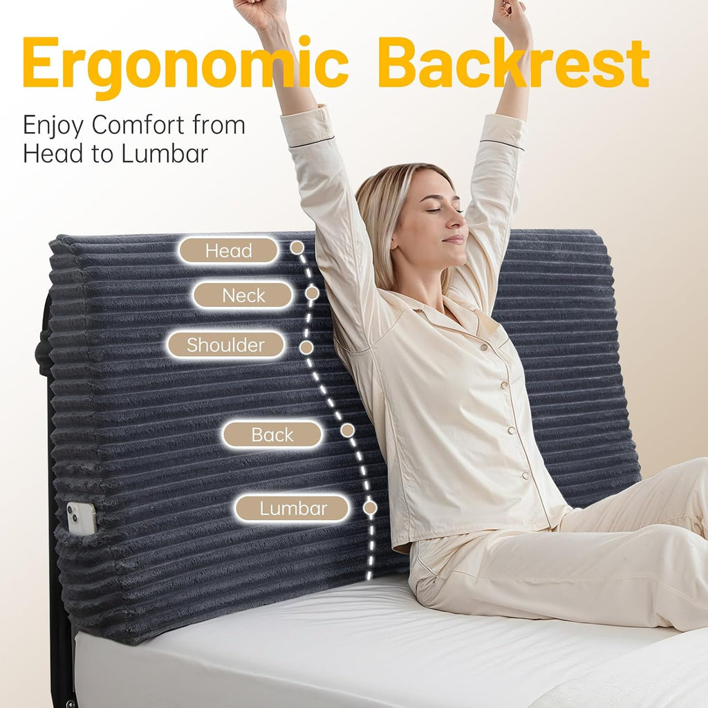 ENITYA Headboard Pillow Queen,60"x24"x8" Large Bed Wedge Backrest Cushion with Ergonomic Soft Foam Support and Removable Cover, Ideal for…