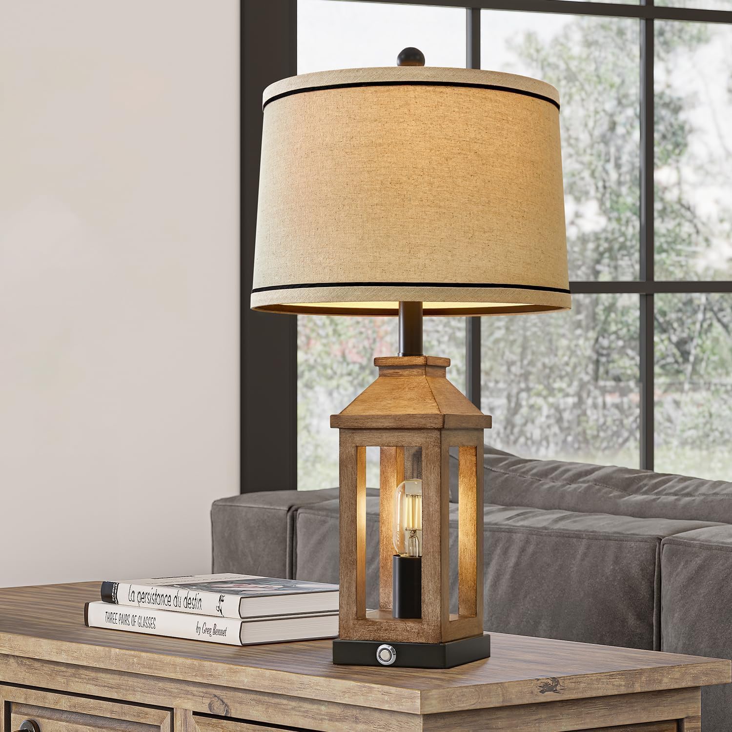 G-SAFAVA 23.75" Farmhouse Table Lamps USB A+C Charging Ports 3-Way Dimmable Touch Control Lamp Nightlight Vintage Modern Lamp for Living…
