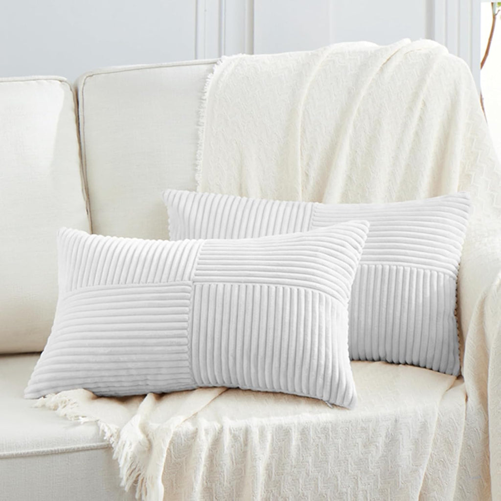 Fancy Homi 2 Packs White Lumbar Decorative Throw Pillow Covers 12x20 Inch for Living Room Couch Bed Sofa, Rustic Farmhouse Boho Home…