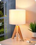 EDISHINE Small Cute Table Lamp, Wood Tripod Nightstand Lamp, Mid Century Bedside Lamp with Linen Fabric Shade for Nursery, Living Room…