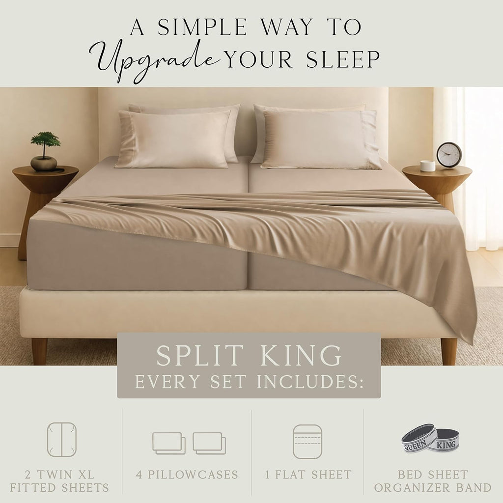 KARISSA MAE 7 Piece Pure Viscose from Bamboo Split King Size Sheet Set | 100% FSC Certified | Luxuriously Soft | Cooling | 18" Deep…