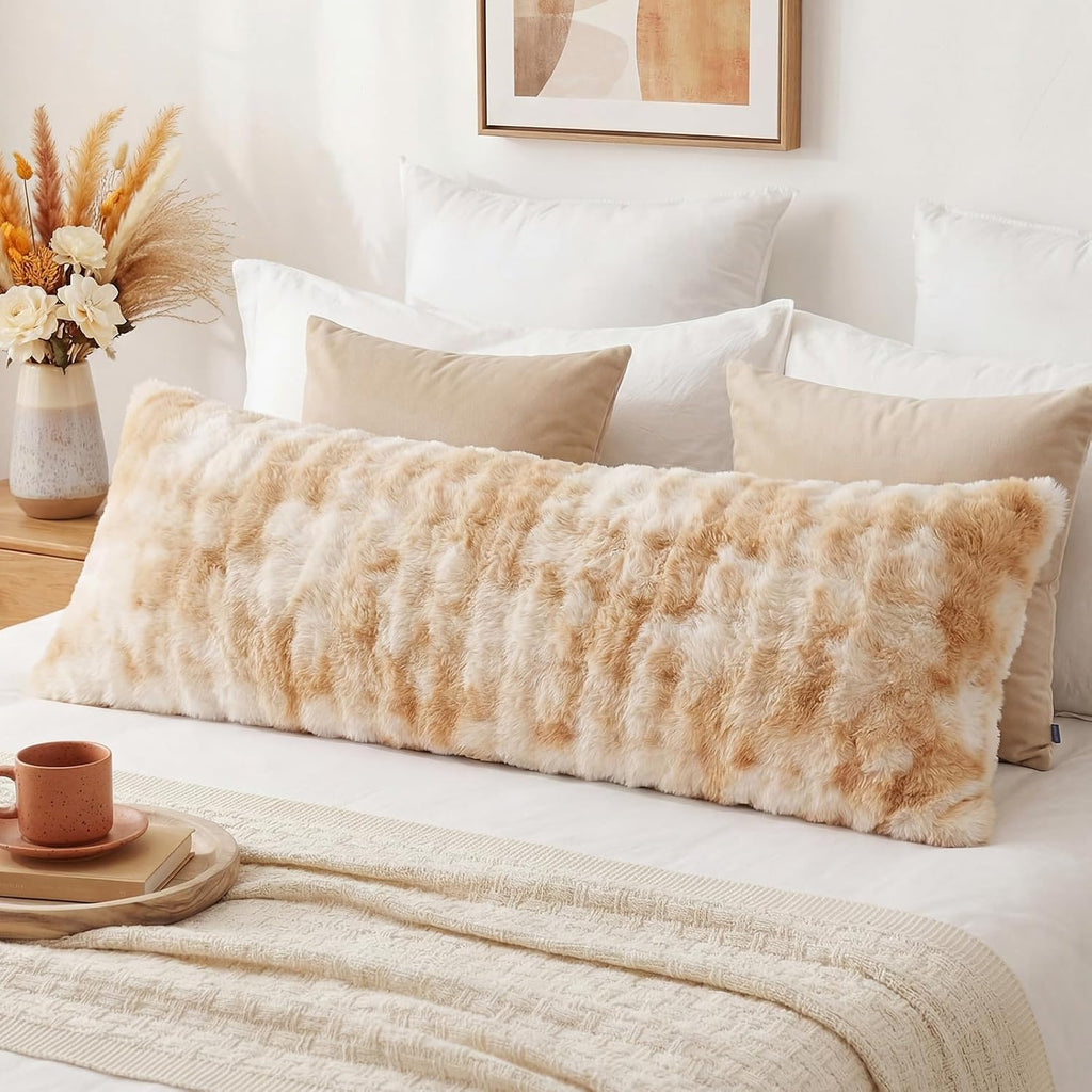 Chumerry Beige Fluffy Body Pillow Cover Faux Fur Pillowcase Extra Soft Fuzzy Plush Long Pillow Cover Gradient Taupe Shaggy Body Pillow Case…