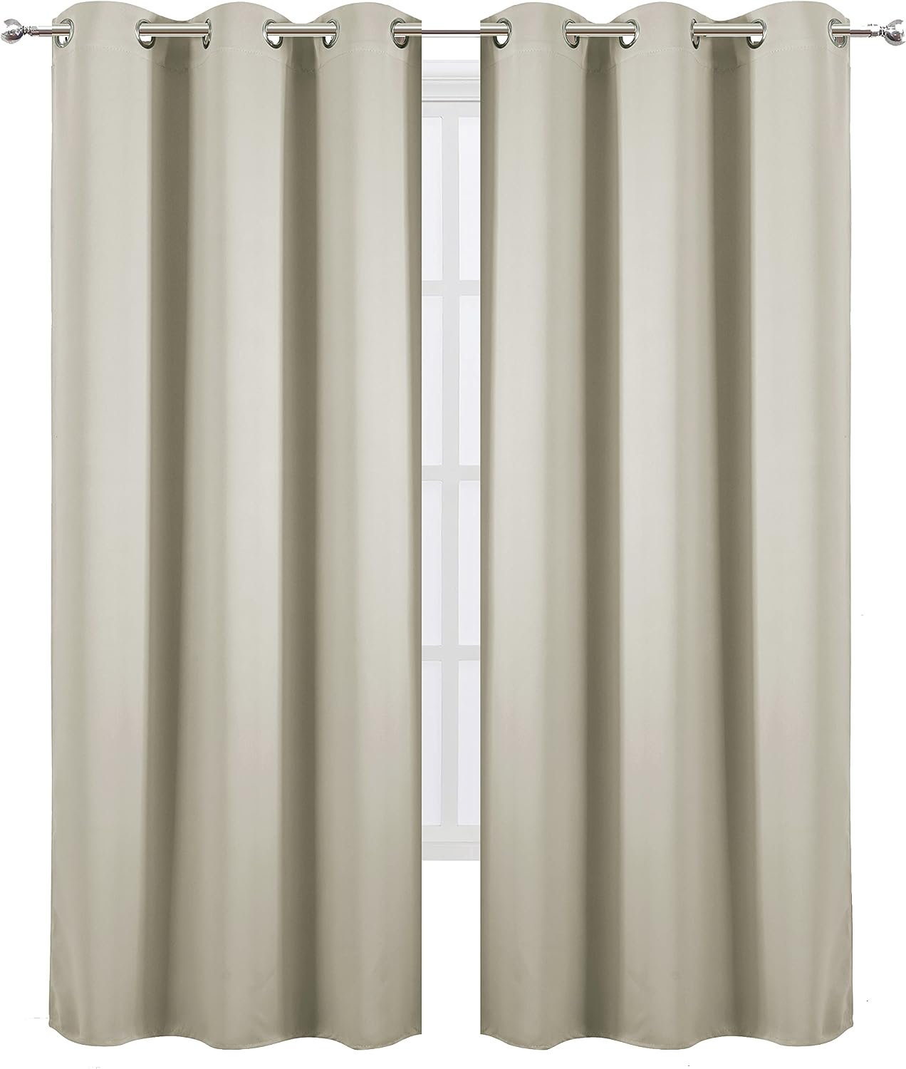 Lemomo Light Beige Thermal Blackout Curtains/38 x 84 Inch/Set of 2 Panels Room Darkening Curtains for Bedroom 84 Inch silver