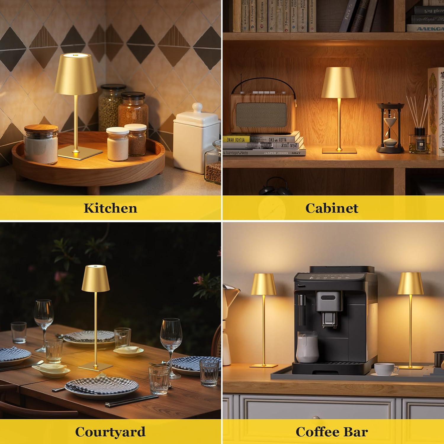 Kakanuo Gold Cordless Rechargeable Table Lamp 5000mAh Battery Operated Lamps, 3 Colors Stepless Dimming Touch Lamp for Living Room…