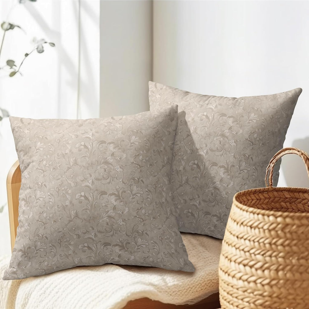 Granbey 2 PCS Decorative Vintage Floral Throw Pillow Cover 20X20 Inch Pale Brown Block Print Farmhouse Cushion Covers Boho Fall Home Decor…