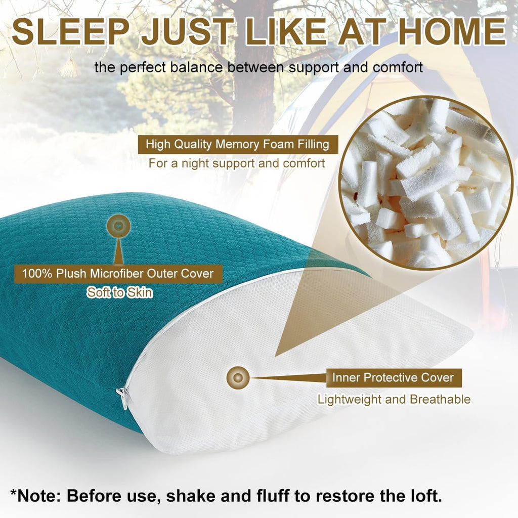 Ivellow Memory Foam Travel Pillow Compressible Camping Pillow for Sleeping Shredded Memory Foam Pillow Compact Firm Supportive Small Pillow…