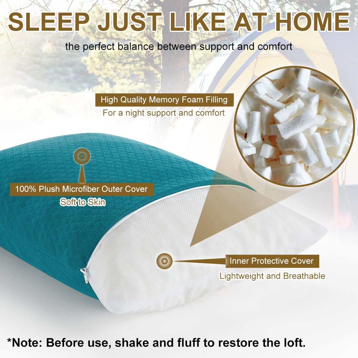 Ivellow Memory Foam Travel Pillow Compressible Camping Pillow for Sleeping Shredded Memory Foam Pillow Compact Firm Supportive Small Pillow…